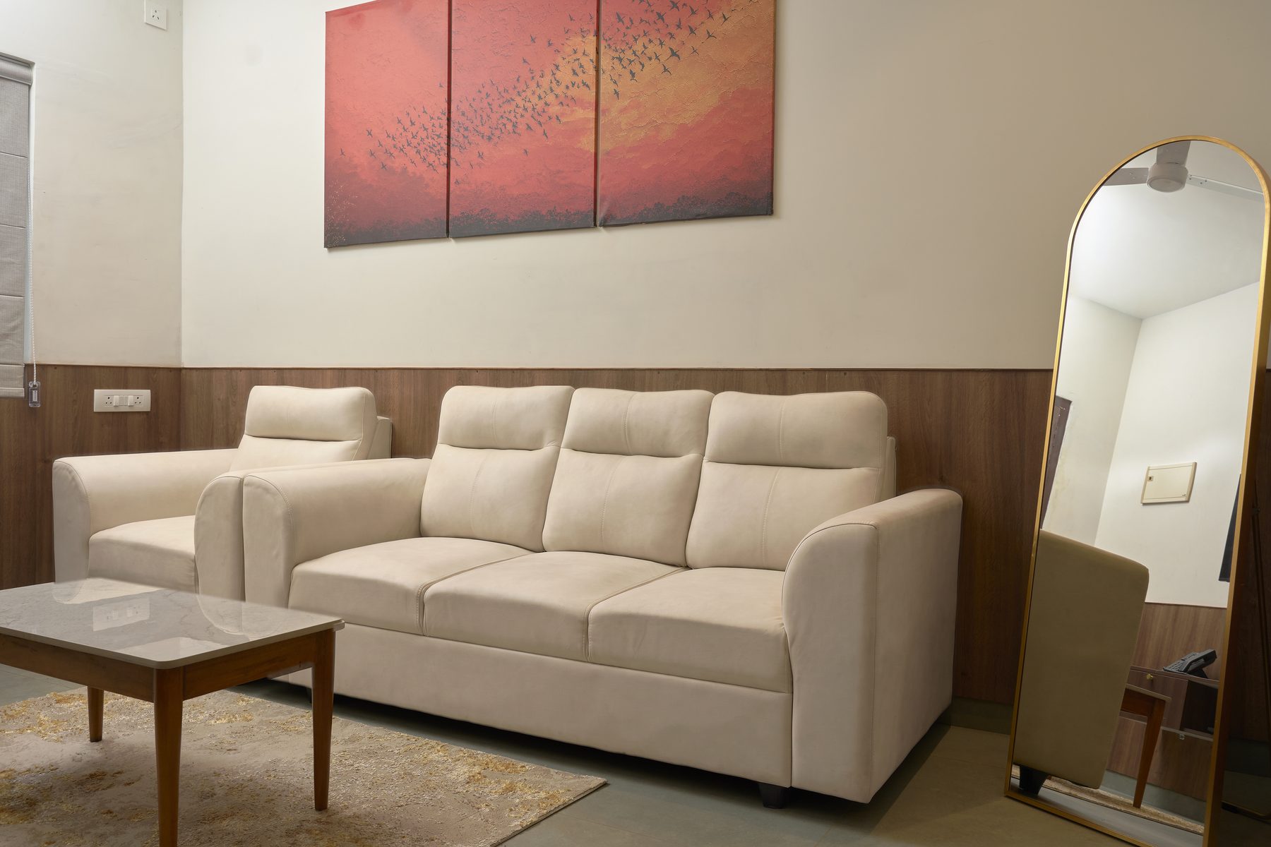The Reach Vagamon — 2BHK Villa — sofa and mirror